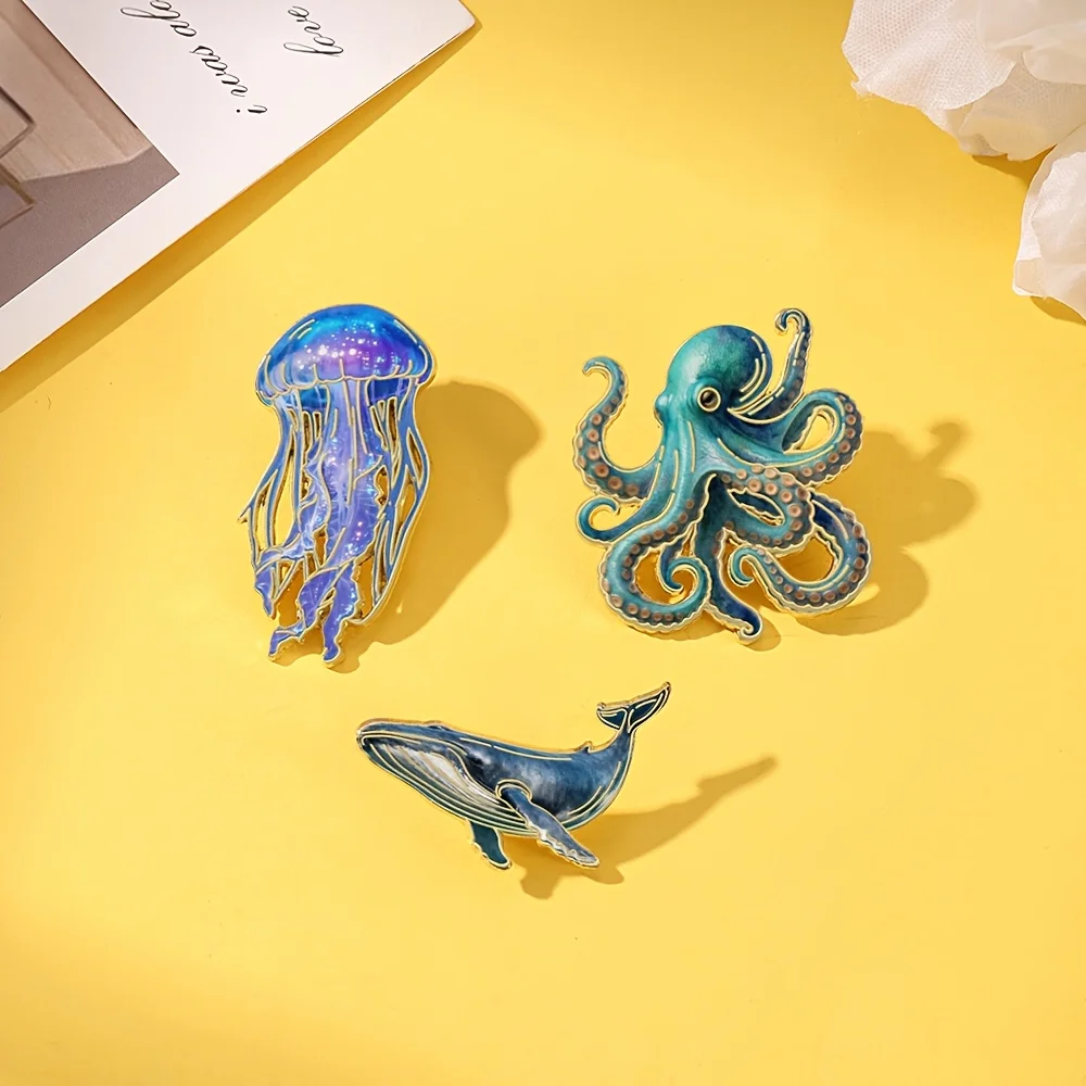 

Jellyfish Octopus Whale Enamel Pin, Mori Style Literary Wind, Daily Outfit Accent, Suitable for Casual/Japanese Style Matching