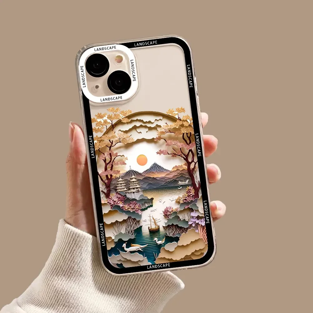 Landscape Clear Phone Case for IPhone XS X XR 7 8Plus SE2 14 11 12 13 15 Pro Max Mini Creative Mountains Rivers Soft Cover Shell