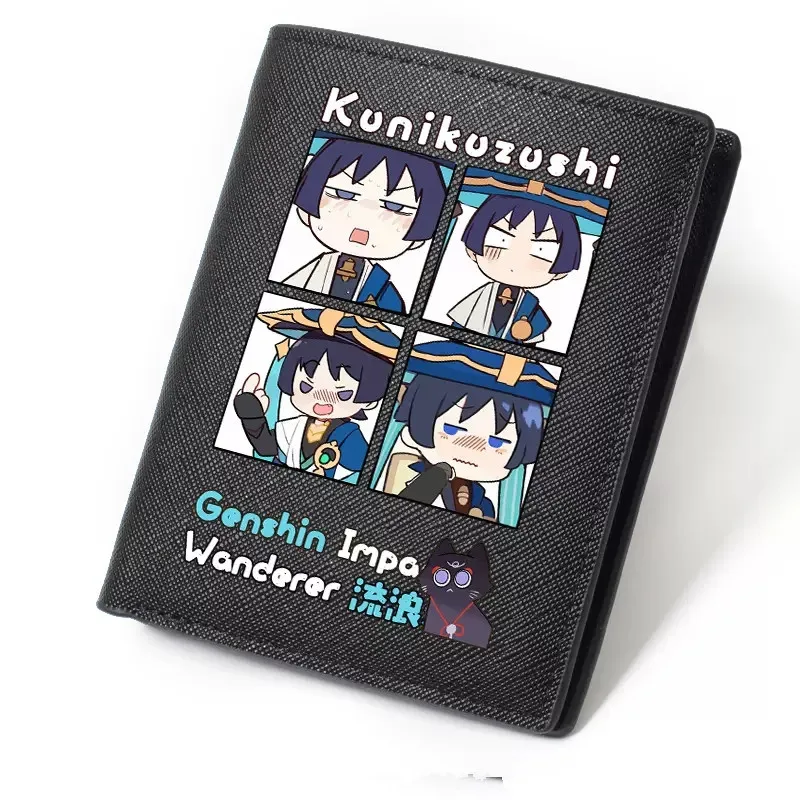 Anime Genshin Impact Black Coin Purse Scaramouche Cosplay Folding Wallet For Men Women PU Leather Long Short Fashion Wallets