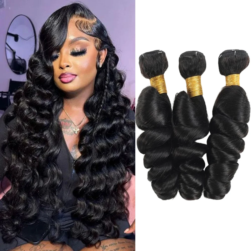 

Loose Wave Bundles Human Hair Brazilian Hair Extensions Remy Hair Weaving 3 Bundles Natural Black Color Hair Extensions