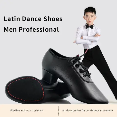 Professional Latin Dance Shoes for Men Boys Soft Sole Modern Tango Salsa Rumba Ballroom Practice Performance Shoes