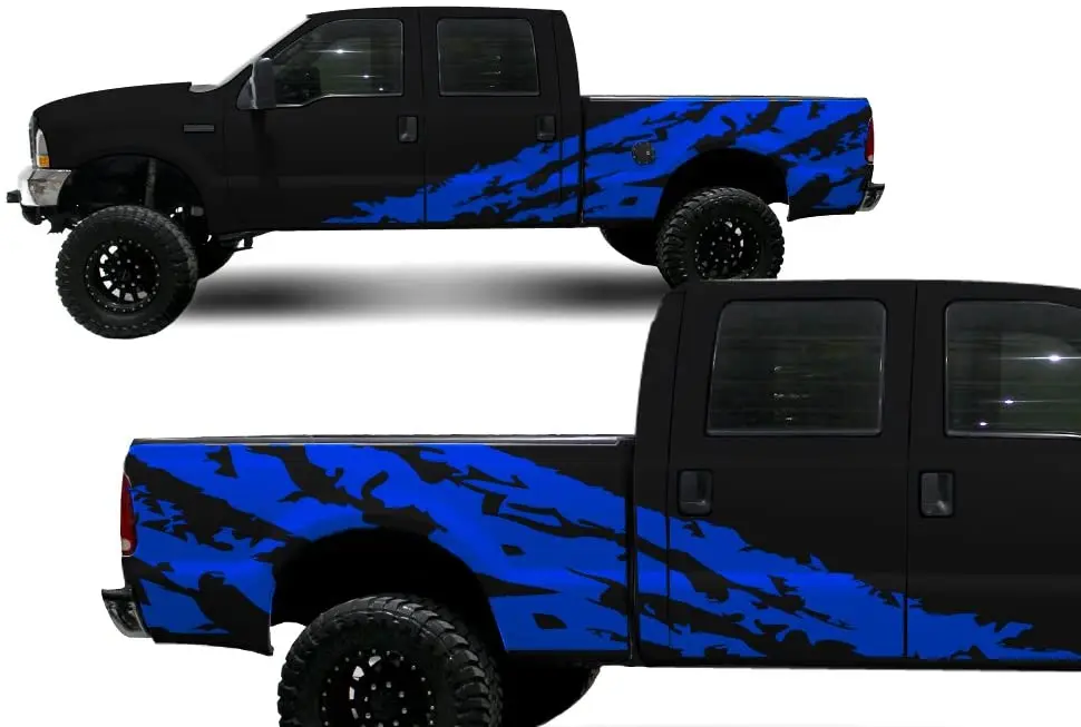 

Factory Crafts Shred Side Graphics Kit Vinyl Decal Wrap Compatible with Ford F250 Crew Cab 6.75 Bed 19992006 Azure Blue