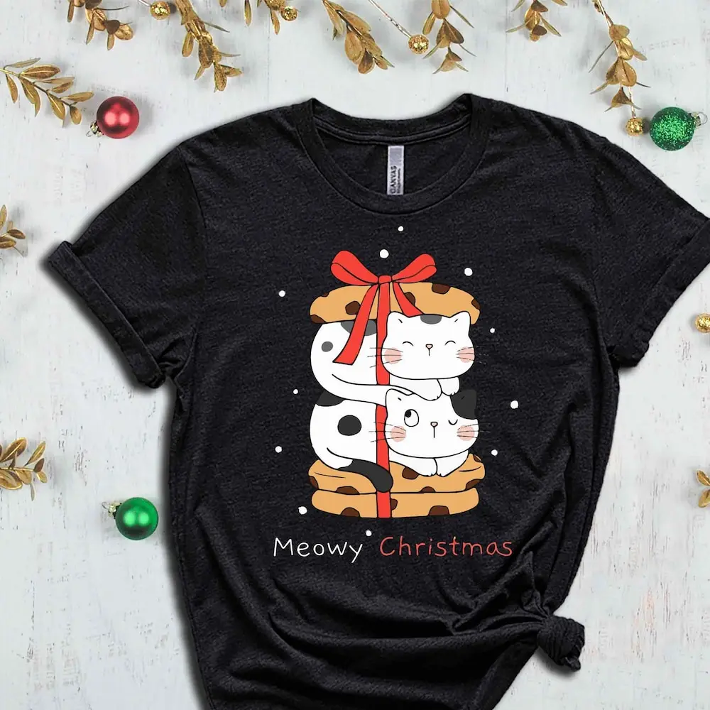 

Meowy Christmas T Shirt Cat Present For Merry Funny Lover Cute Cats