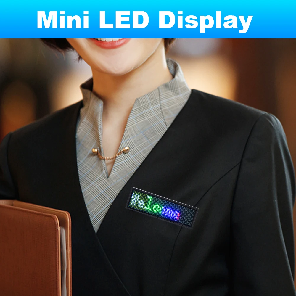 Rechargeable Bluetooth Digital LED Badge Insignia DIY Programmable Scrolling Message Board Mini LED Display LED Name Tag