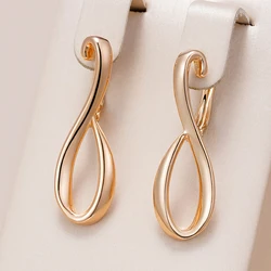 Kinel New 585 Rose Gold Color Long Earrings Women Unique Creative Hollow Metal Glossy Drop Earrings Ethnic Wedding Jewelry