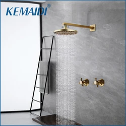 KEMAIDI Shower Faucet Sets 8 inch Antique Brass Round Rainfall Shower Head Wall Mounted Bathroom 2 Handles Shower Systerm