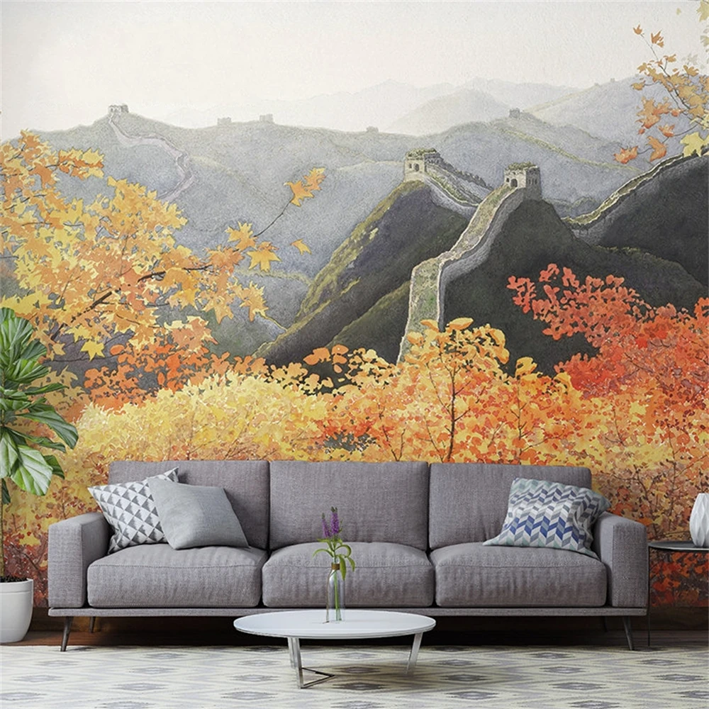 

custom mural new Chinese atmospheric wallpaper living room TV background wallpaper Great Wall wallpaper landscape Bedroom study