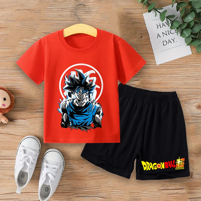 Детская футболка Dragon Ball, шорты, костюм для мальчиков и девочек, летняя одежда, спортивный костюм, футболки с принтом аниме, детские пижамные комплекты, хит продаж