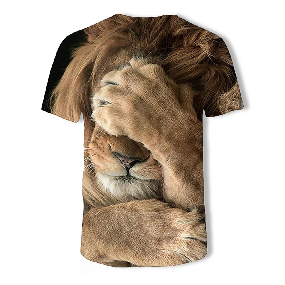 

3DRetro Shy Lion Element Printed T-Shirt for Men Breathable Fitness Sport Short Sleeve Men's Top Cool Summer Casual Undershirt