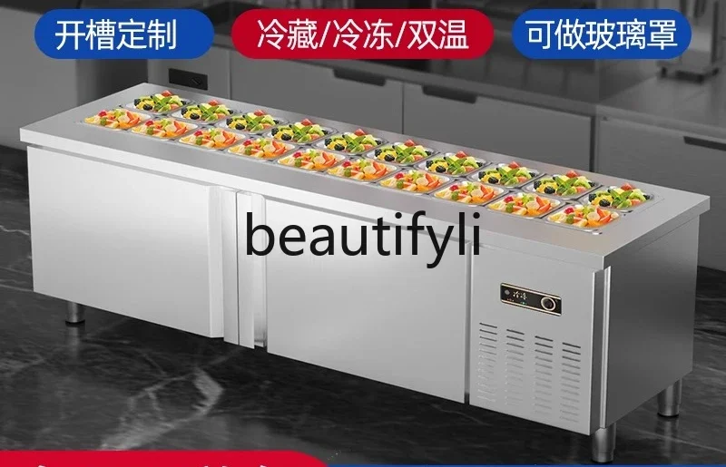 Z189 Grooved Salad Display Cabinet Commercial Side Dish Refrigerator Pizza Counter Freezer