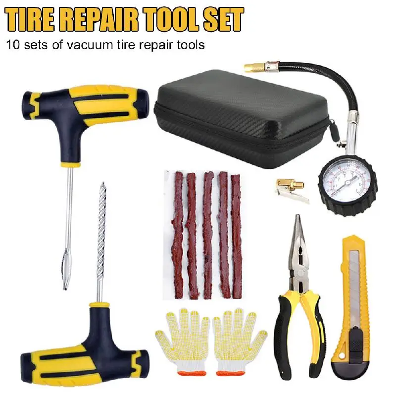 

Universal Tire Repair Kit Tubeless Tire Repair Tool Tyre Punctures Flats Emergenciy Repair for Bike Motorcycles Cars Trucks RV