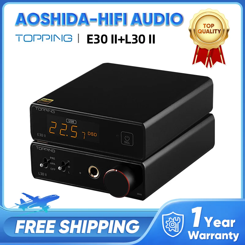 TOPPING E30 II+TOPPING L30 II+RCA Cable,Hi-Res Audio 2xAK4493S DAC,NFCA Headphone Amplifier 6.35MM,Audio Decoder Headphone AMP