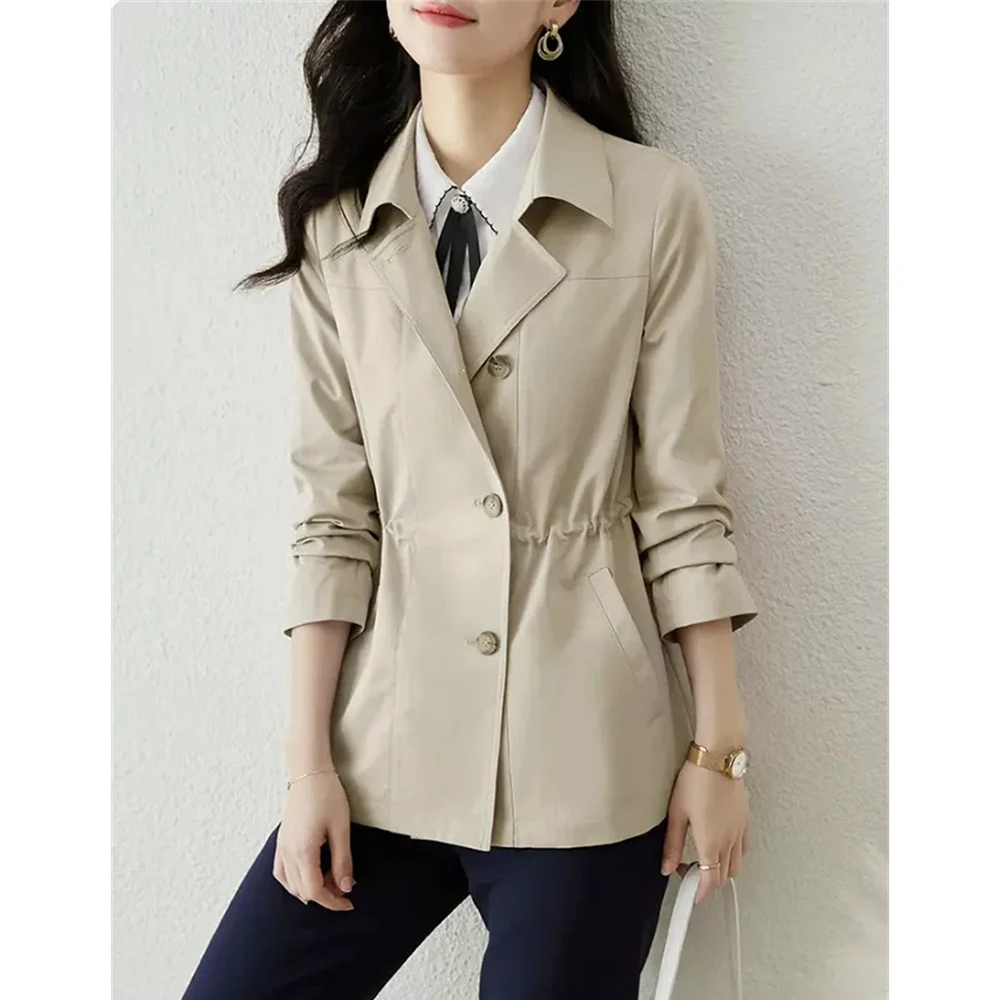 

Women Casual Short Windbreaker Spring Autumn Fashion High End British Style Trench Coat Ladies Korean Slim Overcoat With Lined