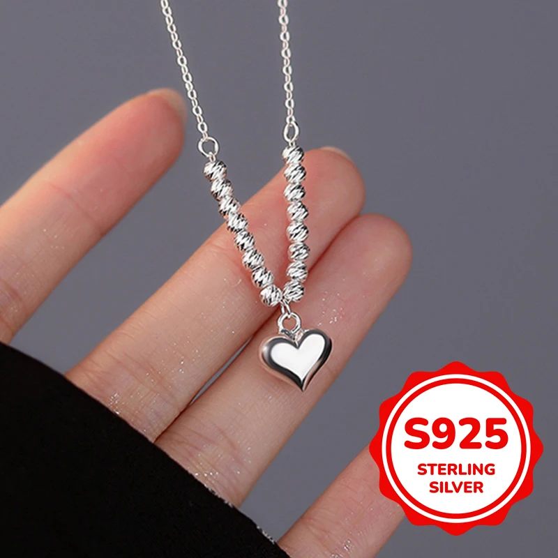 

s925 sterling silver transportation bead heart necklace for women light luxury classic elegant fashion retro simple casual daily