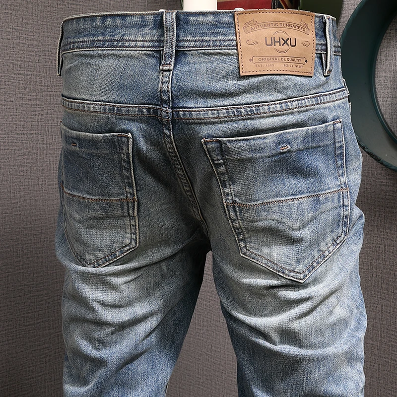 Street Fashion Men Jeans High Quality Elastic Slim Fit Retro Blue Ripped Jeans Men Trousers Vintage Designer Denim Pants Hombre