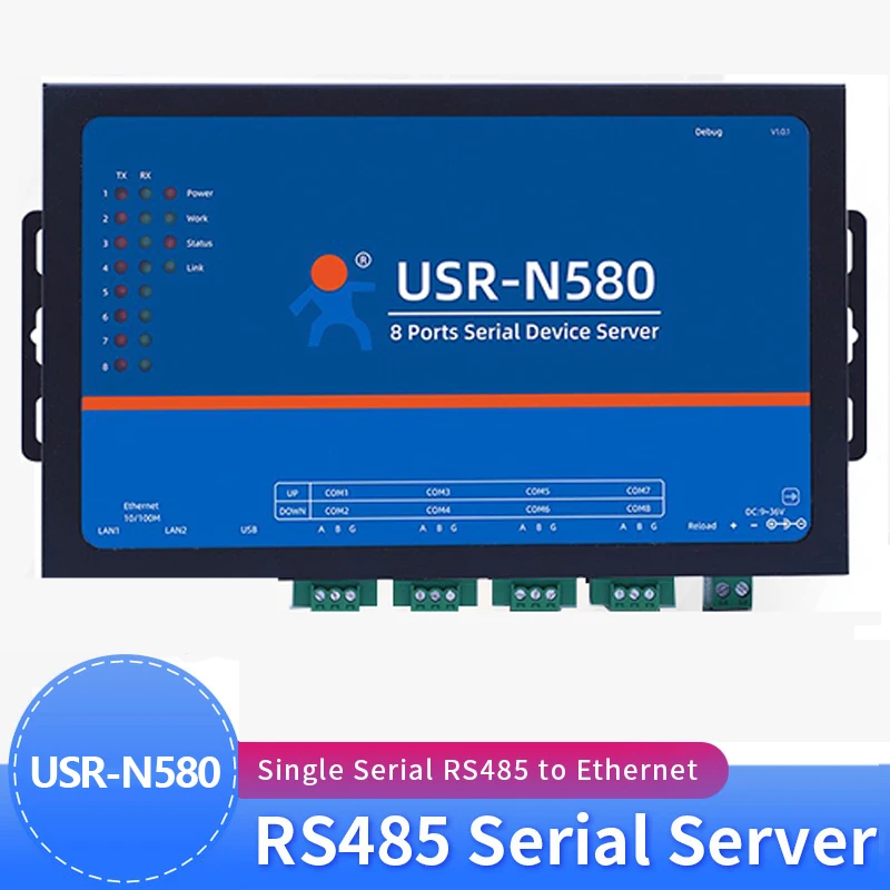 

Usr-n580 Промышленный Ethernet-конвертер, 8-портовый сервер Rs485 с последовательным устройством, поддержка Modbus Rtu в Tcp Ethernet