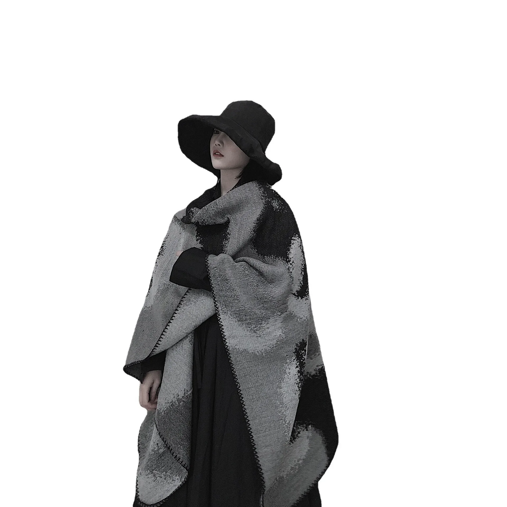 2024 New Fashionable Autumn Winter Cape Women\'s Poncho V-neck Open Stitch Sweater Knitted Cardigan Thicken Warm Cloak T233