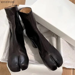 2024 Women's New Spring and Autumn Mid Length Boots Fashion Split Toe Women's Boots Round Head Thick High Heel Short Boots