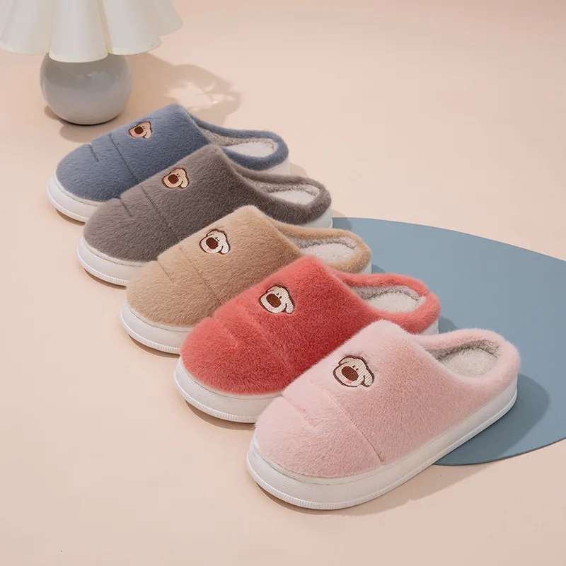 Couple Winter Home cartoon dog Slippers Men Women Cozy Plush Warm Cotton Shoes Anti Skid Thick Sole Indoor Outdoor Home Footwear