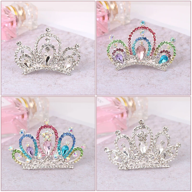 New Children Mini Crowns Fairy Hair Comb Crystal Rhinestone Tiaras Headdress Girls Princess Headwear Birthday Jewelry Headband