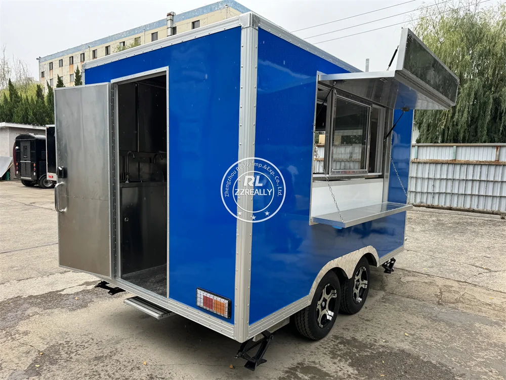Remolque de camión de comida callejera, carrito de helados totalmente equipado, remolque de aperitivos y café, camión de comida de concesión, cocina móvil