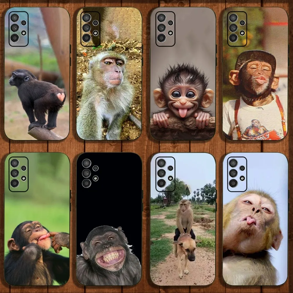 Monkey Sipping Caprisun Meme Phone Case For Samsung Galaxy A13,A21s,A22,A31,A32,A52,A53,A71,A80,A91 Soft Black Cover