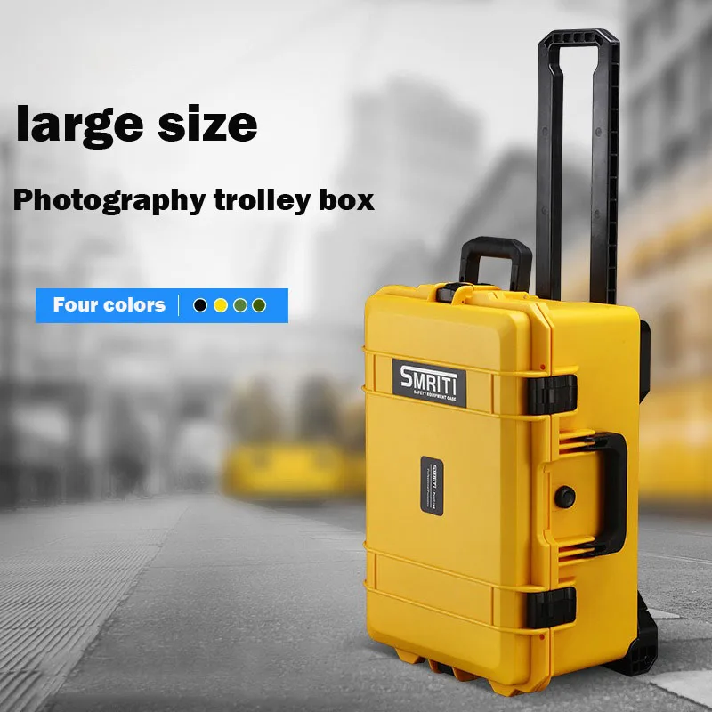 Large Organizer Tool Box Plastic Trolley Case Multifunctional Professional Hard Case Waterproof Equipment Box with Sponge Wheels