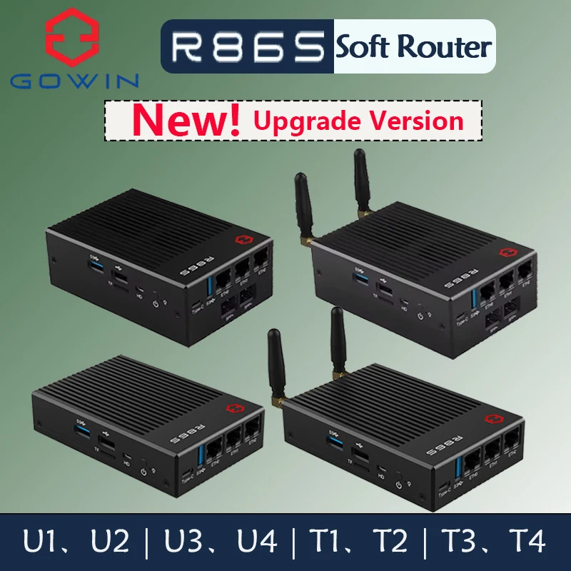 

R86S U1 U2 U3 U4 T1 T2 T3 T4 Mini N6005 N5105 PC Host Multi Fiber Port 2.5G 10G GW Soft Router Routing 8GB/16GB/32GB With Power