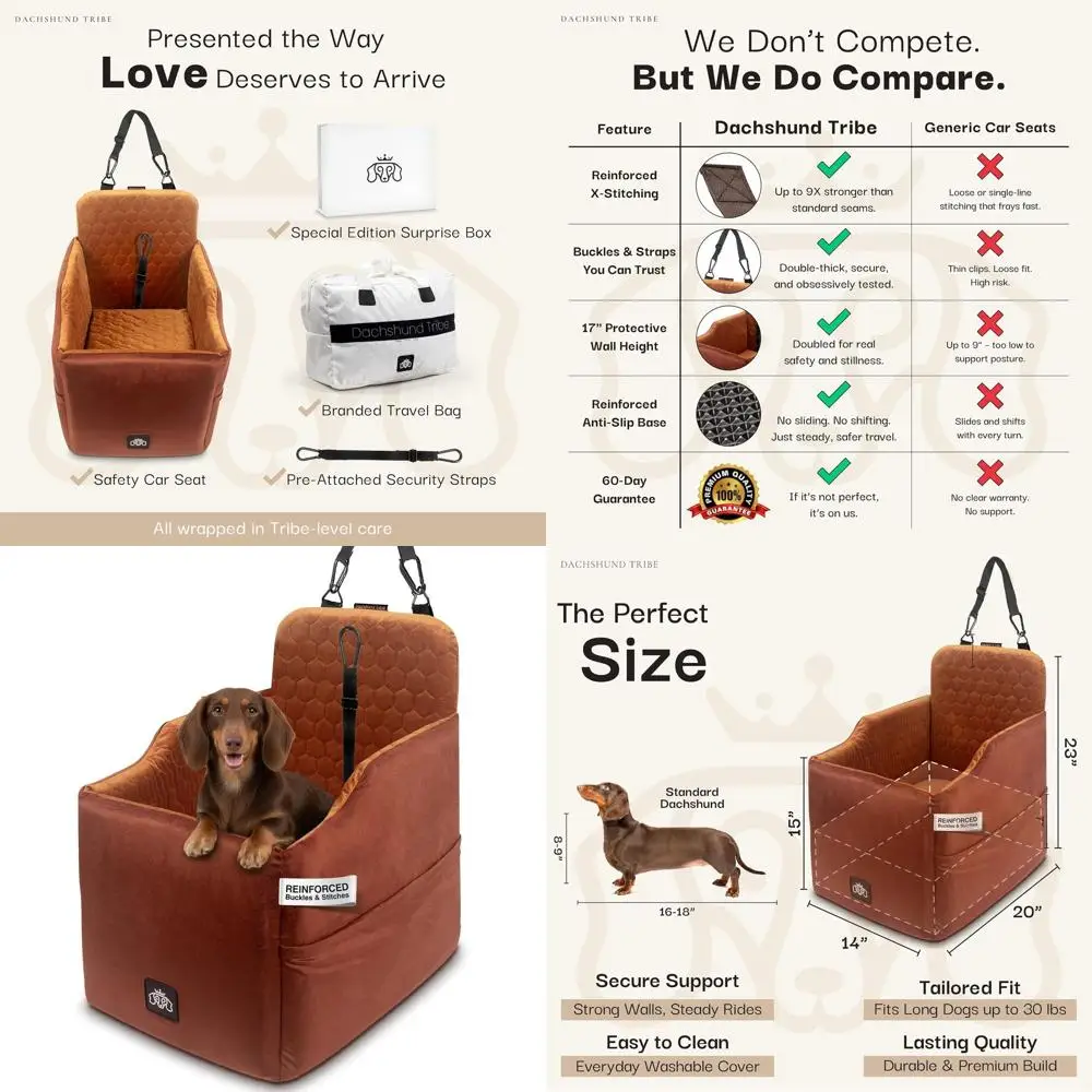 

Усилитель автомобильного сиденья для домашних животных для маленьких собак — моющаяся, нескользящая, регулируемая защитная кровать (королевский коричневый, S/M)