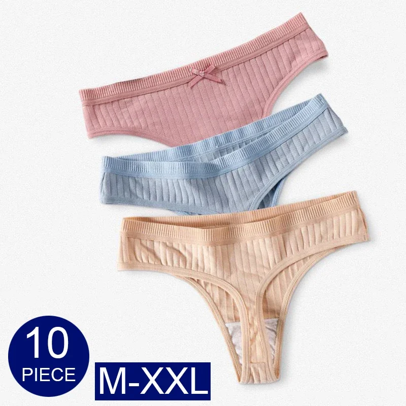 

10 Pcs/Set Cotton Underwear Low Waist Women Panties Women's Thongs G-Strings Female Lingerie Large Plus Size G Strings Wholesale