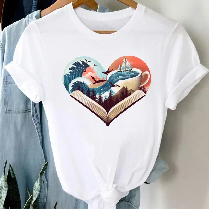 Fashion Women T Shirt Mountain and Water Printed Tops Short Sleeve T-shirt Female Summer Harajuku Tee Shirts  Women T-shirt Tops