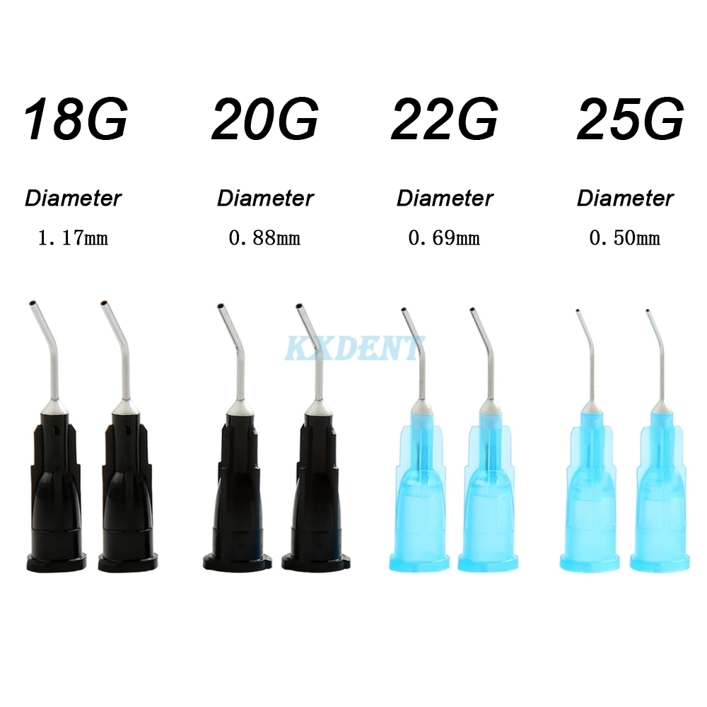 100Pcs Disposable Dental Irrigator Bent Needle Tips 18/20/22/25G Dentistry Flow Sealant Etchant Resin Acid Reagent Syringe tool