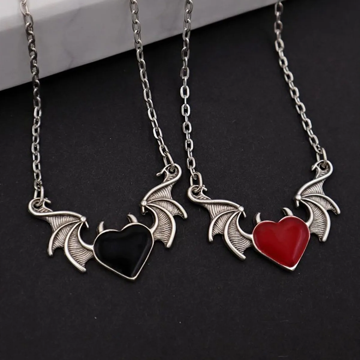 Vintage Devil Heart Necklace Alloy Punk Style Dragon Wings Neck Chain Collar Jewelry for Women Men Girls