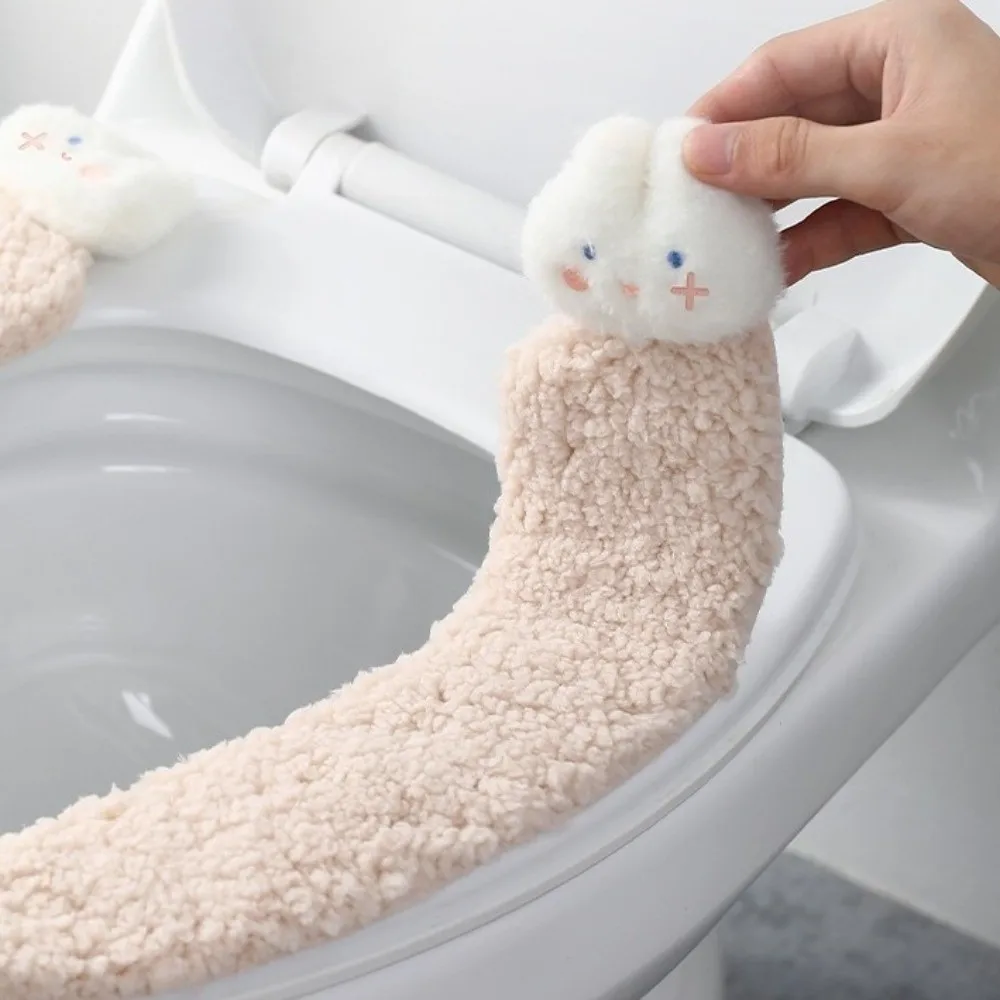

Cozy Thickened Lamb Fleece Toilet Mat Comfortable Adhesive Adhesive Toilet Mat Soft Cartoon Rabbit Toilet Mat Home Use