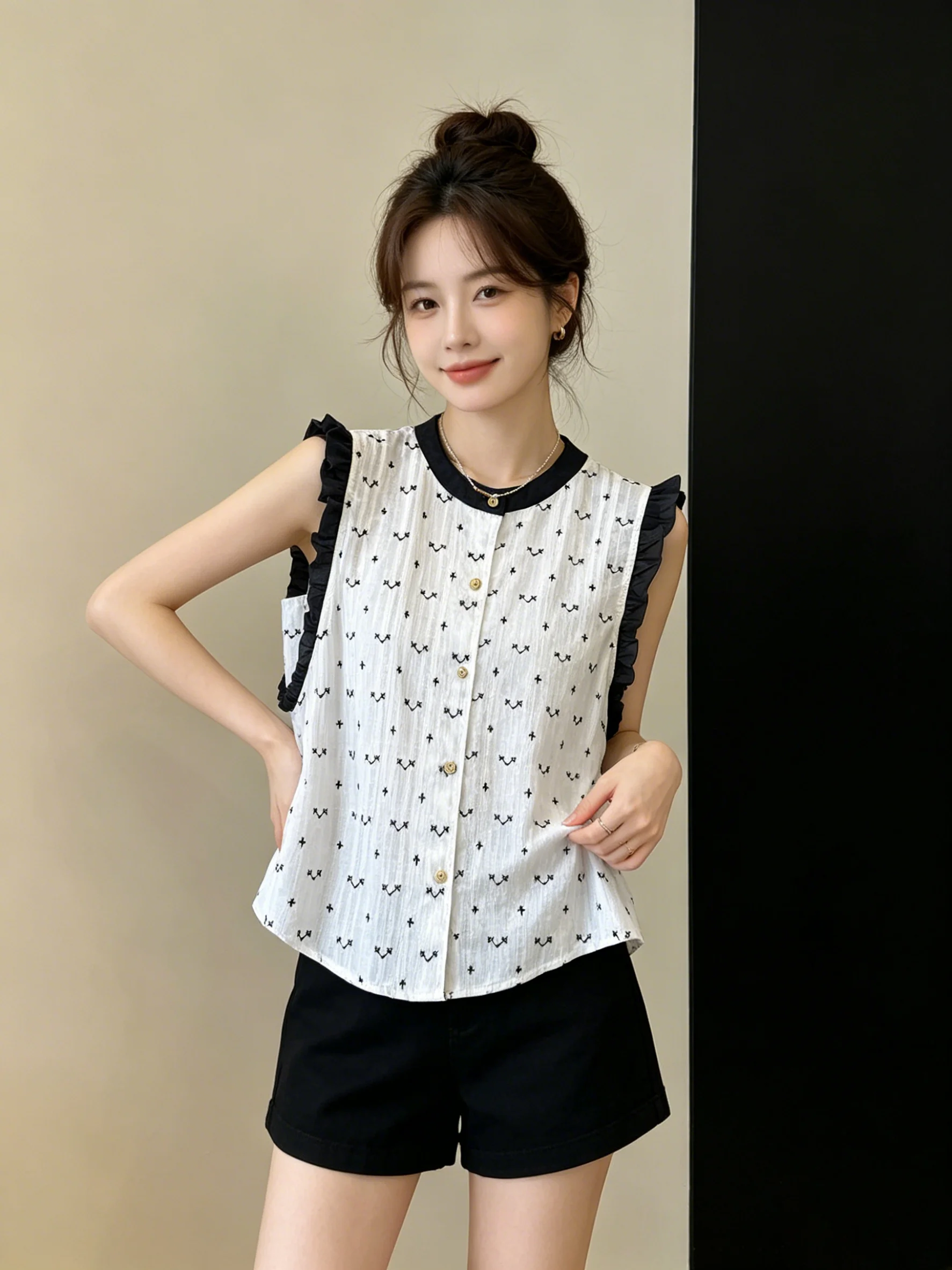 Camisa de Manga Corta para Mujer Puning, Verano 2026, Moda Única, Súper Hermosa, Camisa Pequeña, Súper Popular, Estilo Rejuvenecedor
