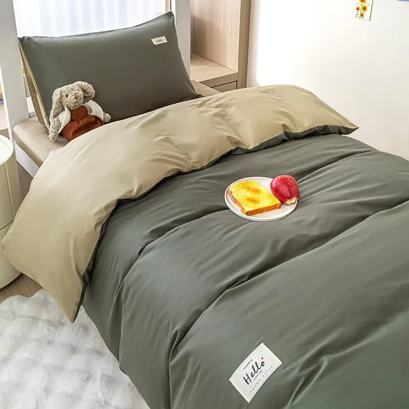 2026 Pure Cotton Single Student Dorm Bed Three-piece Set Modern Simple Printed Duvet Cover Bed Sheet and Fitted Sheet
