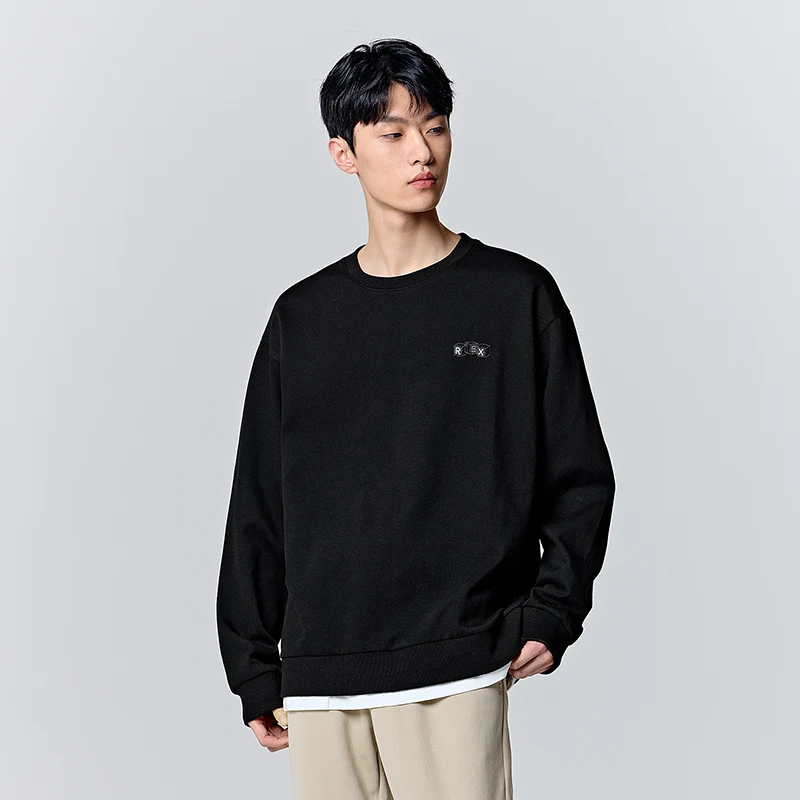 Semir Sweatshirt Men Autumn Fake Two-Piece Campus Style Embroidery Top Simple Commute Elastic Dropped Shoulder Casual Clothing