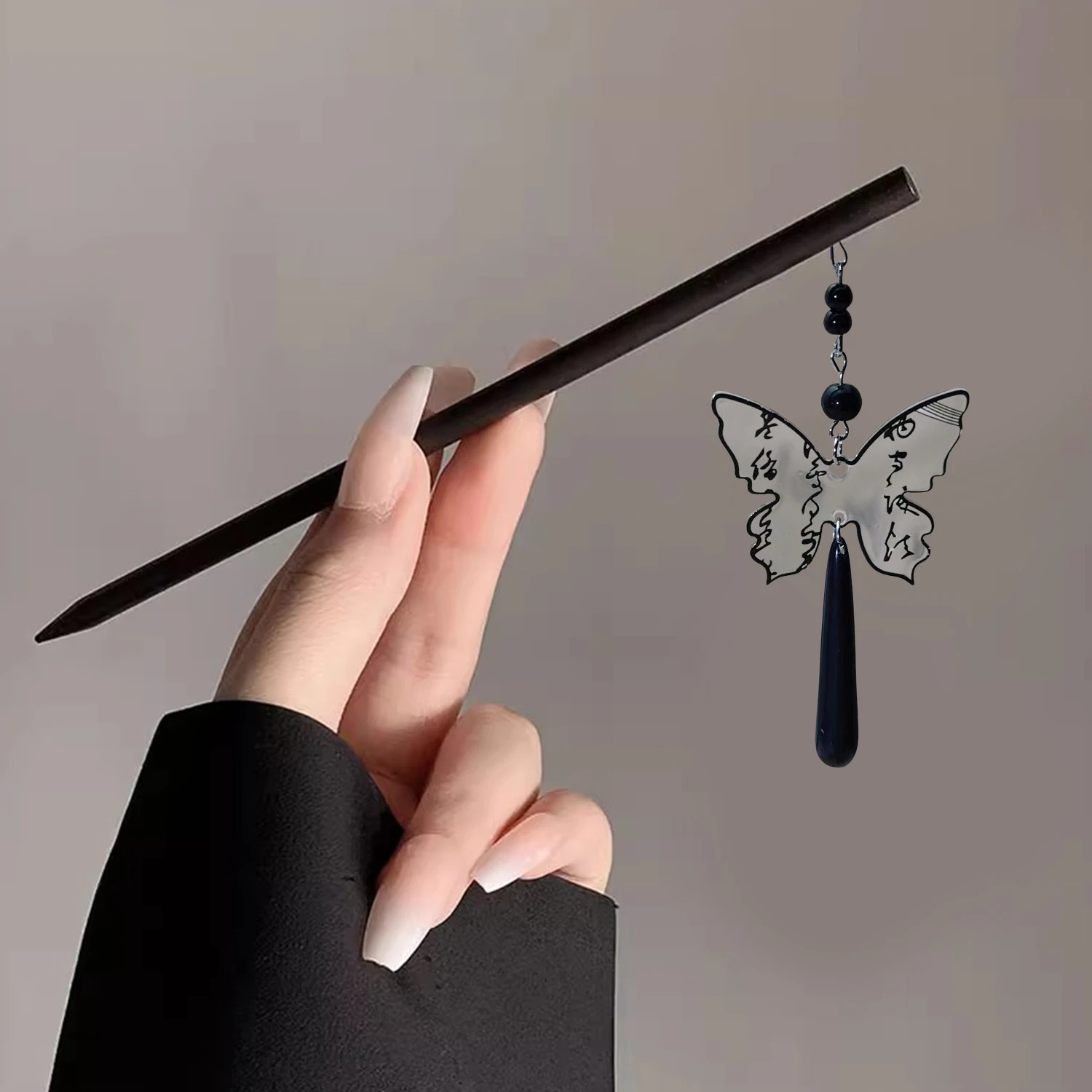 17.5cm Wood Hairpin Ink Butterfly Hair Sticks Women Ladies Bun Hair Hairpins Girls Retro Chopsticks Hair Accessories Headwear