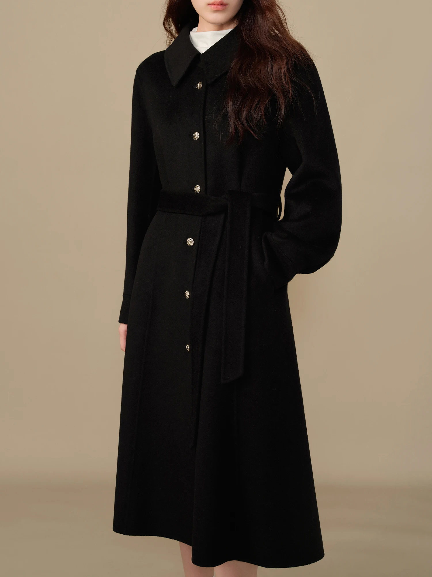 

DUSHU 74.4% Sheep Wool Plus Size Hepburn Style Wool Coat 2024 Winter New Versatile Commuting Long Tweed Black Jacket 24DS84179