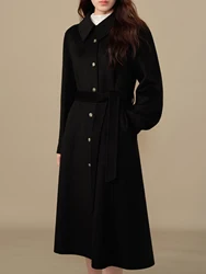 DUSHU 74.4% Sheep Wool Plus Size Hepburn Style Wool Coat 2024 Winter New Versatile Commuting Long Tweed Black Jacket 24DS84179