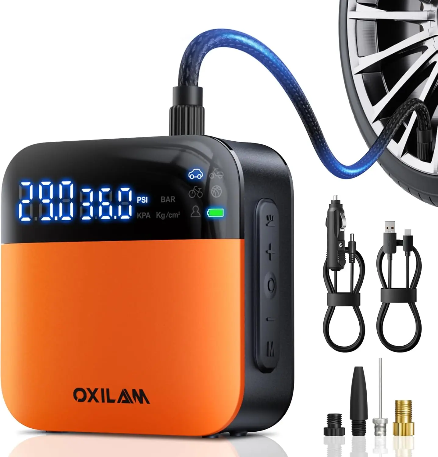 

C2 Portable Air Compressor 150PSI - Fast Inflator for Tires, Auto Shut-Off, 7800mAh, Digital Gauge, LED Light