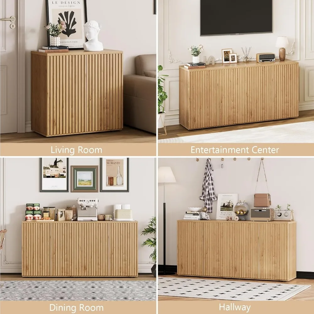 Moderne gecanneleerde buffetkast met opbergruimte, dressoir, credenza, consoletafel, koffiebar, pop-up deur