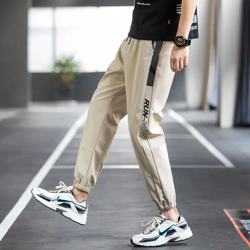 2024 Spring Summer Safari Style Cropped Pants Men's Clothing Casual Elastic Drawstring Stylish All-match Letter Printed Trousers