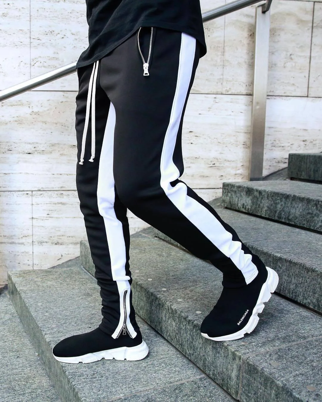 Men's Sweatpants All-season Cotton Zip Pocket Splice Stripe Breathable Casual Gym Sports Jogging Daily Long Trousers Outdoor