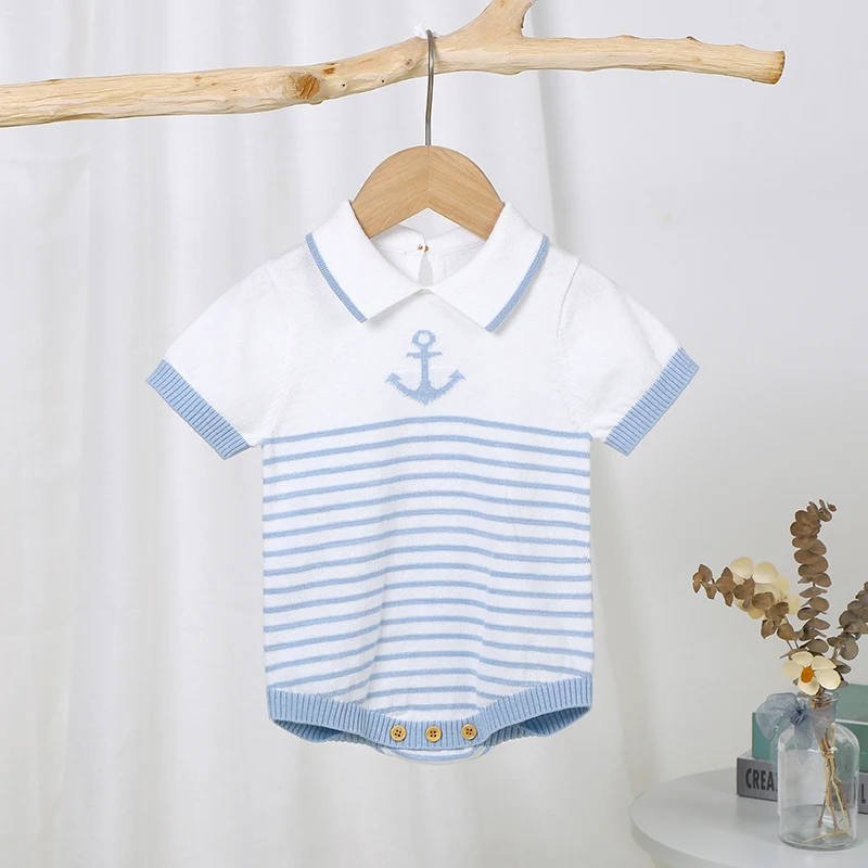 

Summer Baby Bodysuit 100%Cotton Knit Newborn Boy Girl Jumpsuit Fashion Turn-down Collar Infant Toddler Clothing Short Sleeve Top