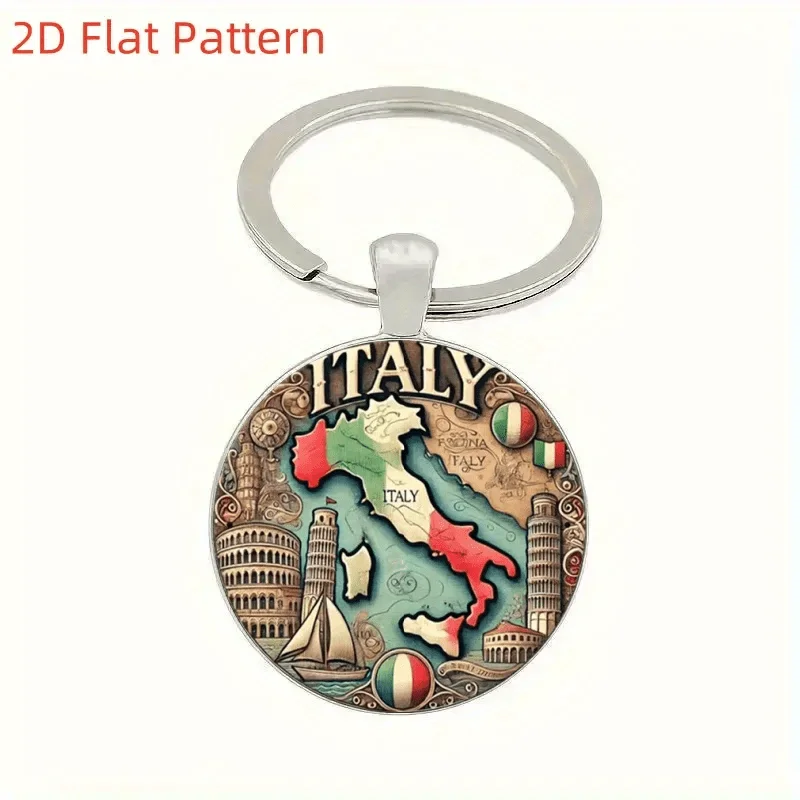 2D Flat Italy Map Metal Keychain, Durable Iron Zinc Alloy Colorful Design, Italian Culture Scenic Gift for Birthday Christmas