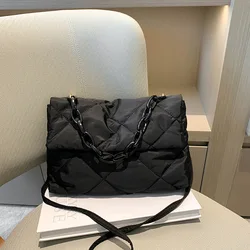 Small Crowd New Trendy Autumn Diamond Chain Women's Crossbody Handbag Solid Color Nylon Texture Shoulder Embroidered Thread Bag