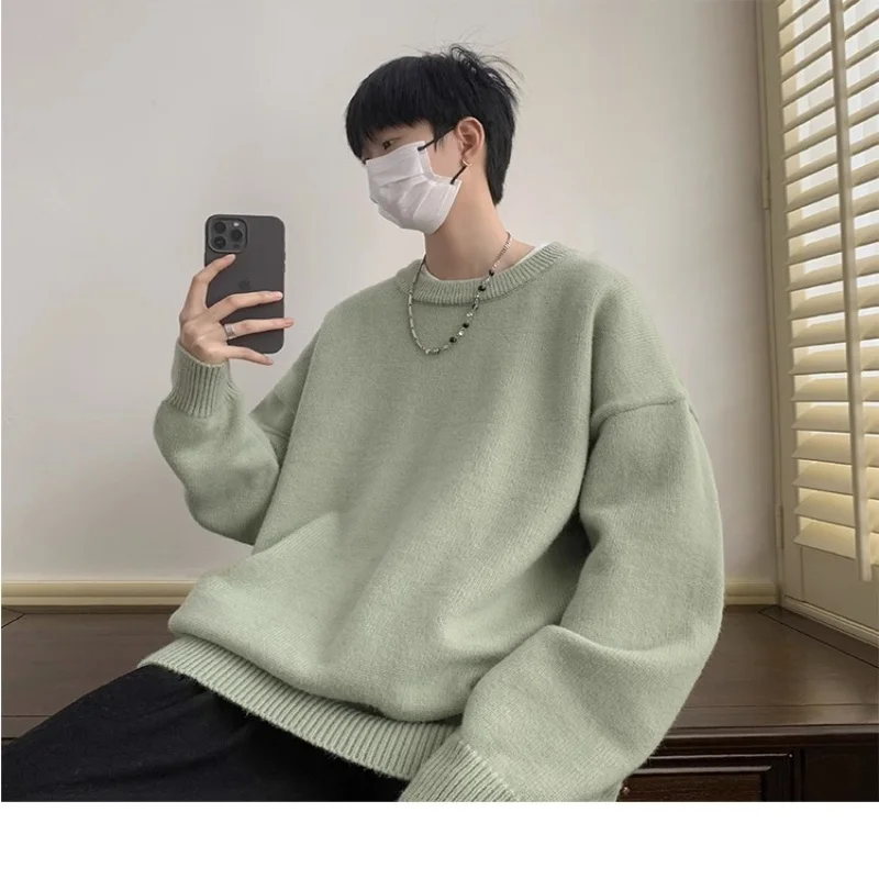 Sweater men's winter loose and lazy style retro thread jacket simple inner layer base knit sweater
