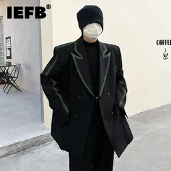 IEFB 2024 Korean Style Male Blazer Autumn Winter Personalized Spray Painted Green Stripe Fashionable Suit Jacket New Chic 9C7171