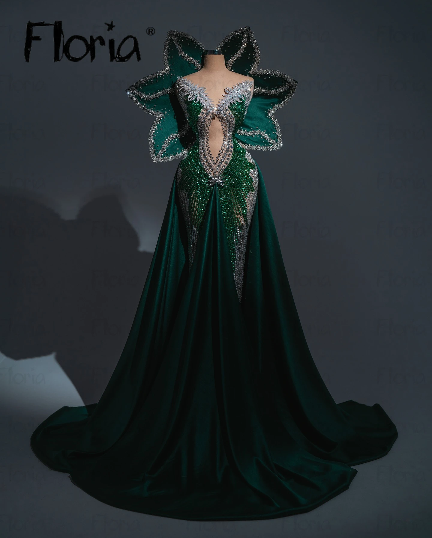 Folha 3d renda verde esmeralda vestido de baile com overskirt elegante 2025 feminino vestidos de festa de casamento brilhante vestido de concurso abendkleider